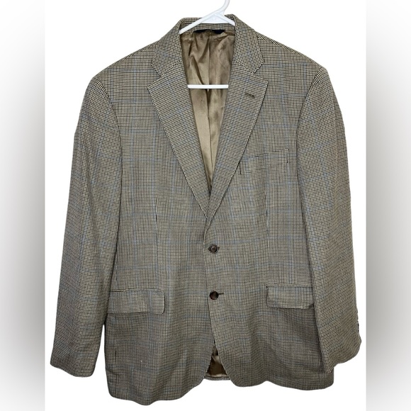 Brooks Brothers 346 Mens 42R Suit Jacket Blazer Brown Black Blue Check Read!